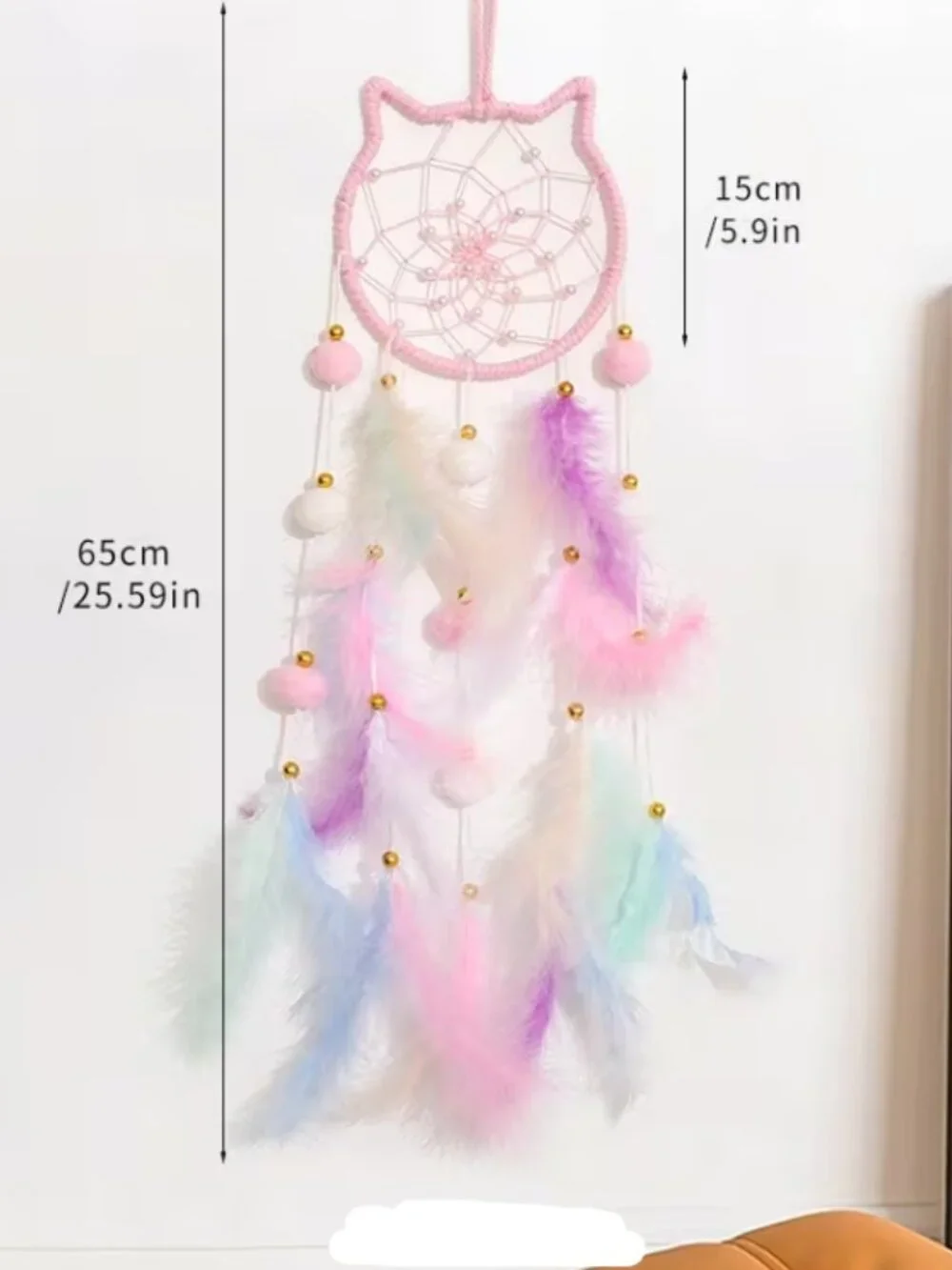 3 PC Cat, Star, Moon Dreamcatchers - Pastel Rainbow
